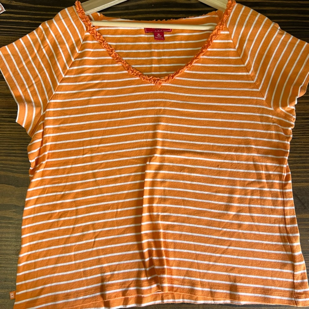Chaps Orange and White Striped Short Sleeve Top